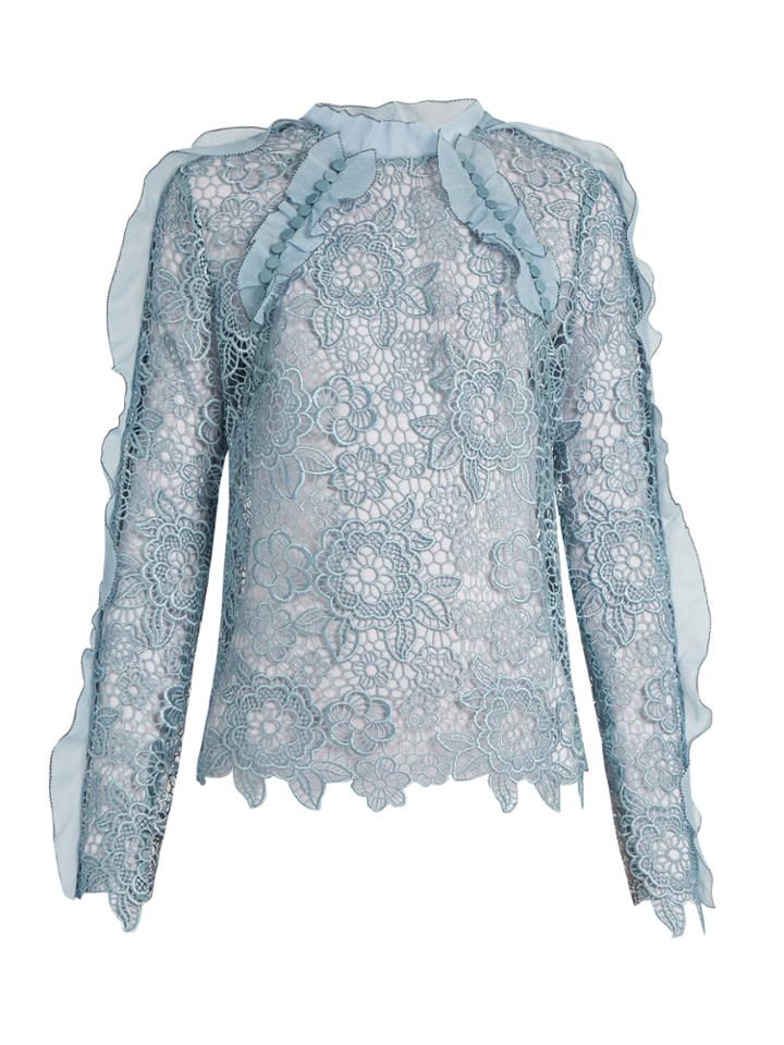Self-portrait Cut-out Floral Lace Ruffled Top
