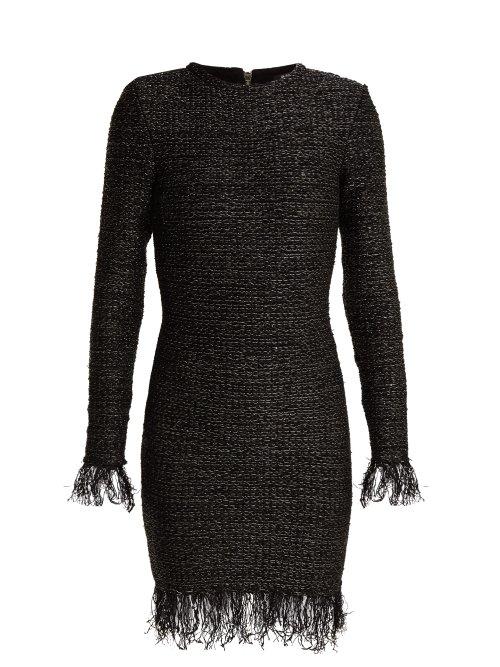 Matchesfashion.com Balmain - Fringed Tweed Dress - Womens - Khaki