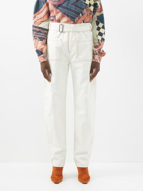Etro - Angelika Belted Cotton-canvas Wide-leg Trousers - Womens - White