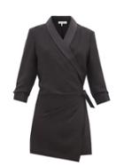 Matchesfashion.com Frame - Satin Lapel Crepe Wrap Dress - Womens - Black