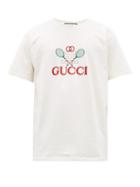 Matchesfashion.com Gucci - Embroidered Tennis Logo Cotton Jersey T Shirt - Mens - White Multi