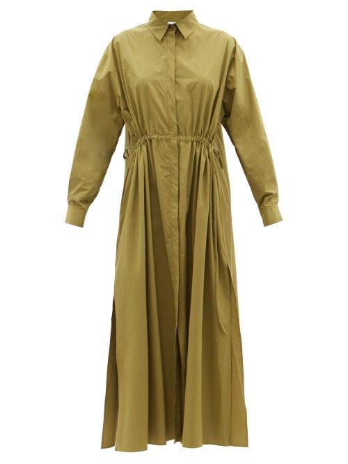 Matteau - The Channel Drawstring Cotton-poplin Maxi Dress - Womens - Olive