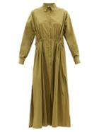 Matteau - The Channel Drawstring Cotton-poplin Maxi Dress - Womens - Olive