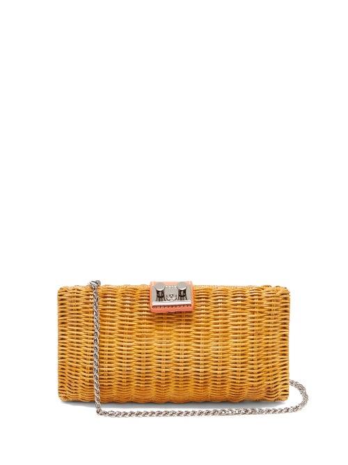 Matchesfashion.com Rodo - Leather Trimmed Wicker Clutch - Womens - Orange