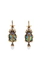 Matchesfashion.com Alexander Mcqueen - Abalon Scarab Shell And Faux Pearl Drop Earrings - Womens - Blue