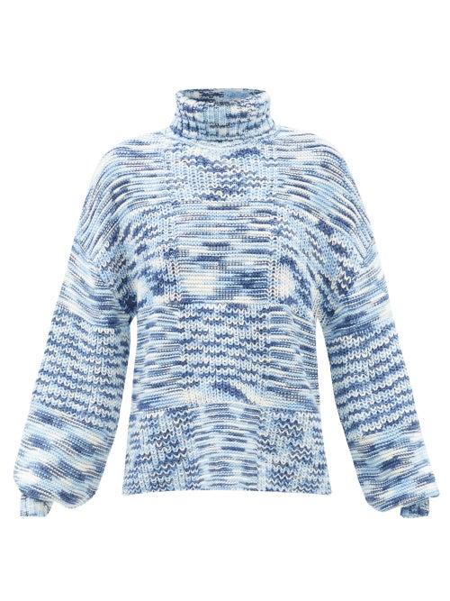 Staud - Benny Space Dye-jacquard Sweater - Womens - Blue Multi