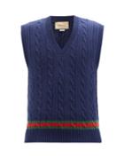 Gucci - Striped Cable-knit Cashmere Sweater Vest - Mens - Dark Navy