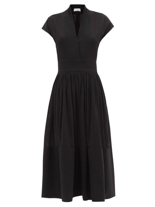 Matchesfashion.com Raey - Shawl-collar Gathered Cotton Dress - Womens - Black