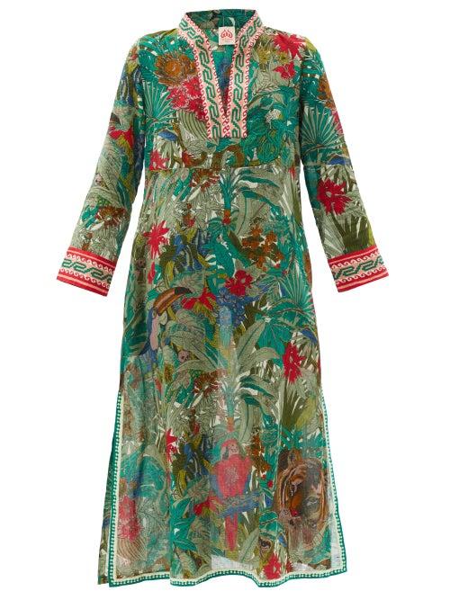 Matchesfashion.com Le Sirenuse, Positano - Giada Ranthambore Tiger-print Cotton Tunic Dress - Womens - Green Print