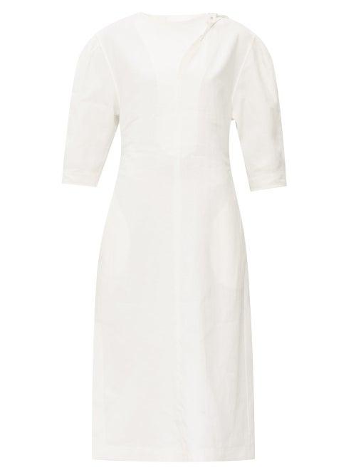 Matchesfashion.com Jil Sander - Front-slit Balloon-sleeve Poplin Dress - Womens - Ivory