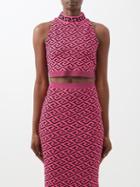 Versace - Greca-jacquard Sleeveless Cropped Top - Womens - Pink Print