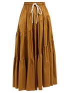 Matchesfashion.com Lee Mathews - Elsie Tiered Cotton Blend Skirt - Womens - Light Brown