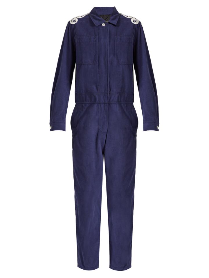 Burberry Lace-appliqu Brushed-twill Jumpsuit