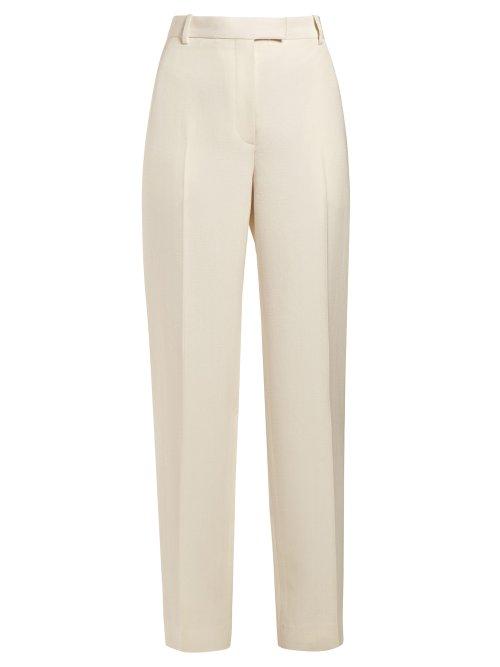 Matchesfashion.com The Row - Straight Leg Silk Blend Trousers - Womens - Cream