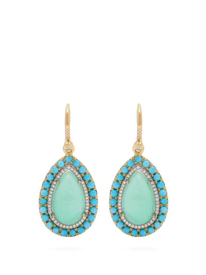 Irene Neuwirth 18kt Gold, Chrysoprase & Turquoise Earrings