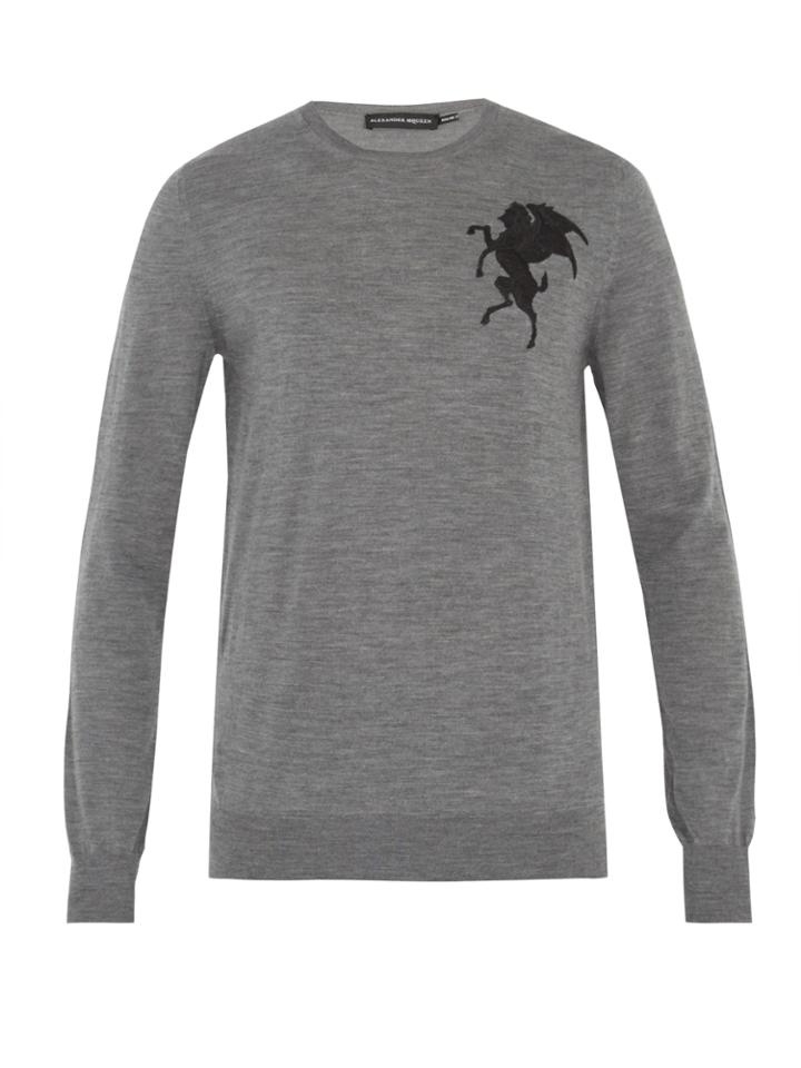 Alexander Mcqueen Lion-embroidered Wool-blend Sweater