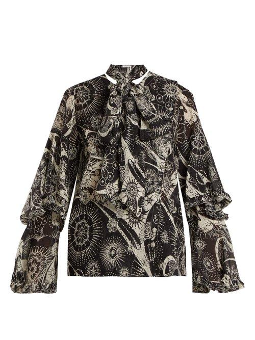 Matchesfashion.com Chlo - Dotty Flowers Print Top - Womens - Black White