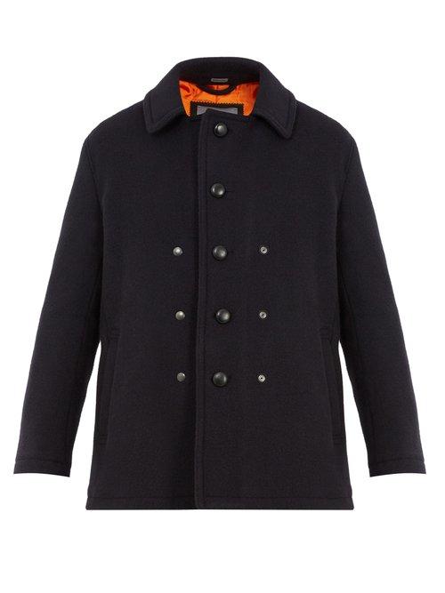 Matchesfashion.com Lanvin - Single Breasted Wool And Mohair Blend Pea Coat - Mens - Navy
