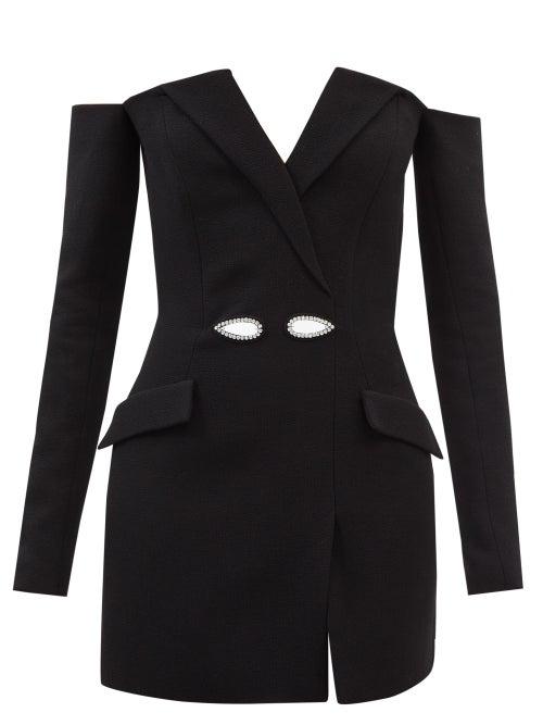 David Koma - Off-the-shoulder Long-sleeved Wool Dress - Womens - Black