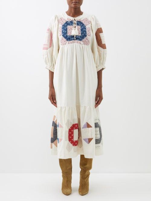 Sea - Noah Quilted Puff-sleeve Cotton-blend Dress - Womens - Multi