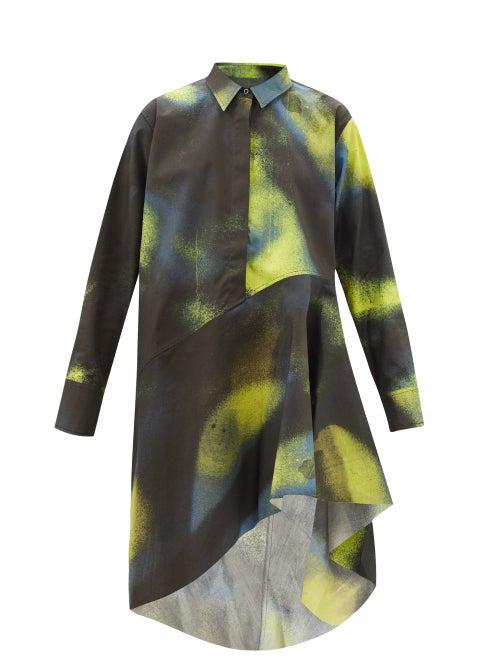 Marques'almeida - Asymmetric Abstract-print Cotton-poplin Shirtdress - Womens - Black Multi