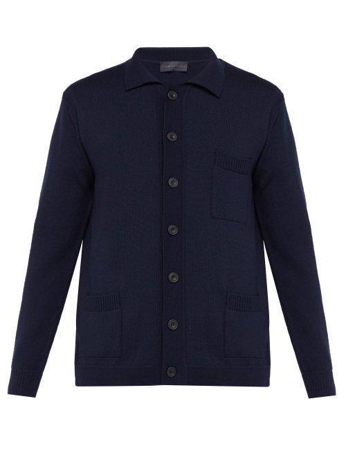 Matchesfashion.com Thom Sweeney - Patch Pocket Merino Wool Cardigan - Mens - Navy