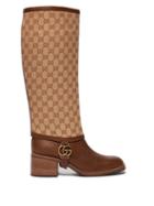 Matchesfashion.com Gucci - Lola Gg Supreme Gaiter Leather Boots - Womens - Tan