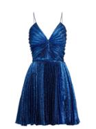 Matchesfashion.com Saint Laurent - Pliss Metallic Crepe Mini Dress - Womens - Blue
