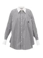 Matchesfashion.com Matthew Adams Dolan - Logo-embroidered Striped Cotton-poplin Shirt - Womens - White Black