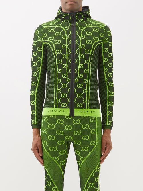 Gucci - Gg-jacquard Hooded Jersey Track Jacket - Mens - Black Yellow