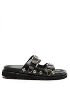 Toga Virilis - Metal-plaque Two-strap Leather Sandals - Mens - Black
