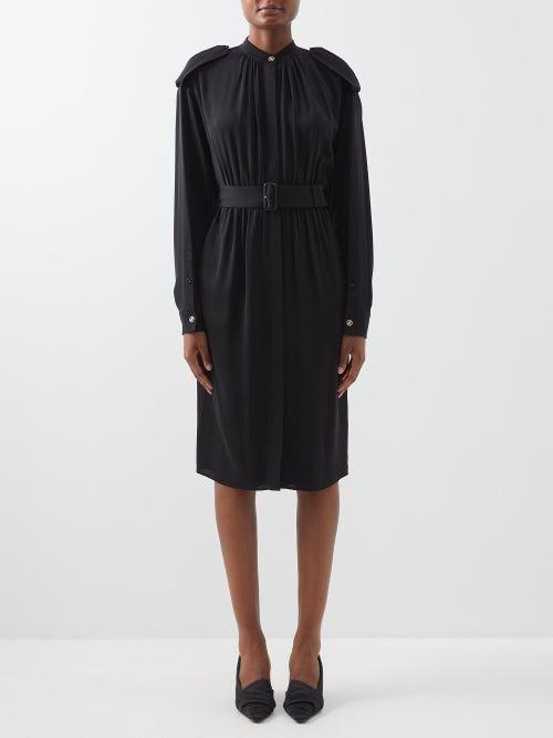 Burberry - Belted Silk-georgette Midi Dress - Womens - Black