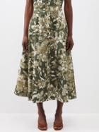 Erdem - Meryl Floral-print Poplin Midi Skirt - Womens - Green Multi