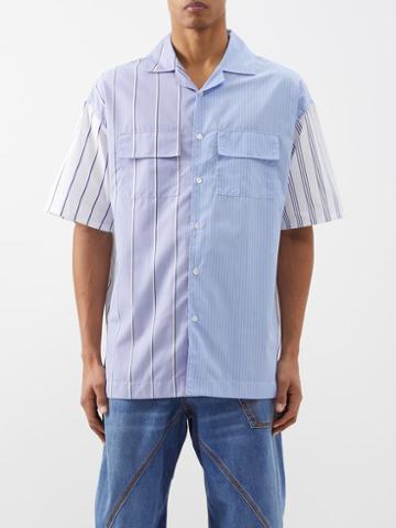 Jw Anderson - Patchwork Striped Cotton-blend Poplin Shirt - Mens - White Blue Multi