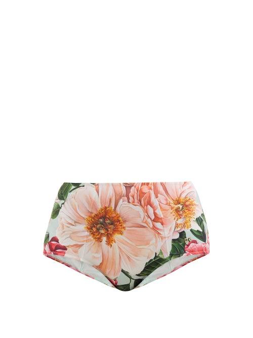 Matchesfashion.com Dolce & Gabbana - Camellia-print High-rise Bikini Briefs - Womens - Pink Print