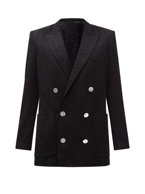 Balmain - Monogram-jacquard Crepe Blazer - Mens - Black