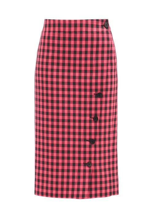 Matchesfashion.com Balenciaga - Gingham-check Twill Pencil Skirt - Womens - Black Pink