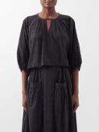 Wiggy Kit - Lavender Fields Puff-sleeve Embroidered Cotton Top - Womens - Black