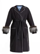 Prada Fur-trimmed Tie-waist Faille Wrap Coat