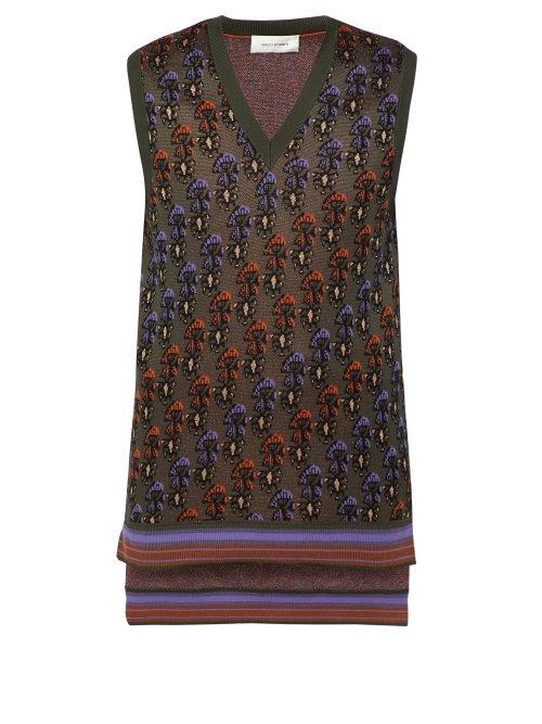Matchesfashion.com Wales Bonner - Floral Jacquard Cotton Blend Vest - Mens - Khaki