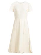 Matchesfashion.com Valentino - Overlap Pleat Wool Blend Dress - Womens - Ivory
