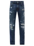 Matchesfashion.com Dolce & Gabbana - Distressed Straight-leg Jeans - Mens - Dark Blue