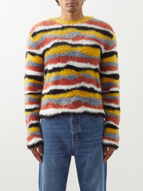 Loewe - Striped Faux-sherling Sweater - Mens - Brown Multi