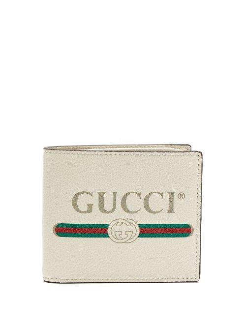 Matchesfashion.com Gucci - Logo Print Leather Bi Fold Wallet - Mens - White Multi