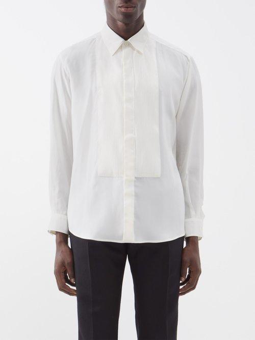Valentino - Pintucked-plastron Silk Shirt - Mens - White