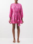 Rhode - Ella Floral Cotton-poplin Mini Dress - Womens - Pink Print