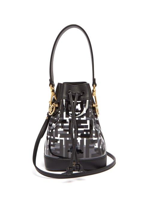 Matchesfashion.com Fendi - Mon Tresor Logo Print Leather & Pvc Bucket Bag - Womens - Black Multi