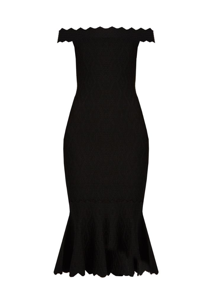 Jonathan Simkhai Off-the-shoulder Fluted-hem Diamond-knit Dress