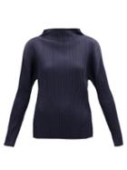 Matchesfashion.com Pleats Please Issey Miyake - High-neck Technical-pleated Top - Womens - Navy