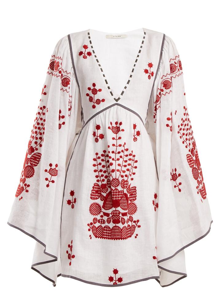 Vita Kin Peacock Floral-embroidered Linen Dress